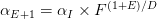 \alpha_{E + 1} = \alpha_{I} \times F^{(1 + E) / D} \alpha_{E + 1} = \alpha_{I} \times F^{(1 + E) / D}
