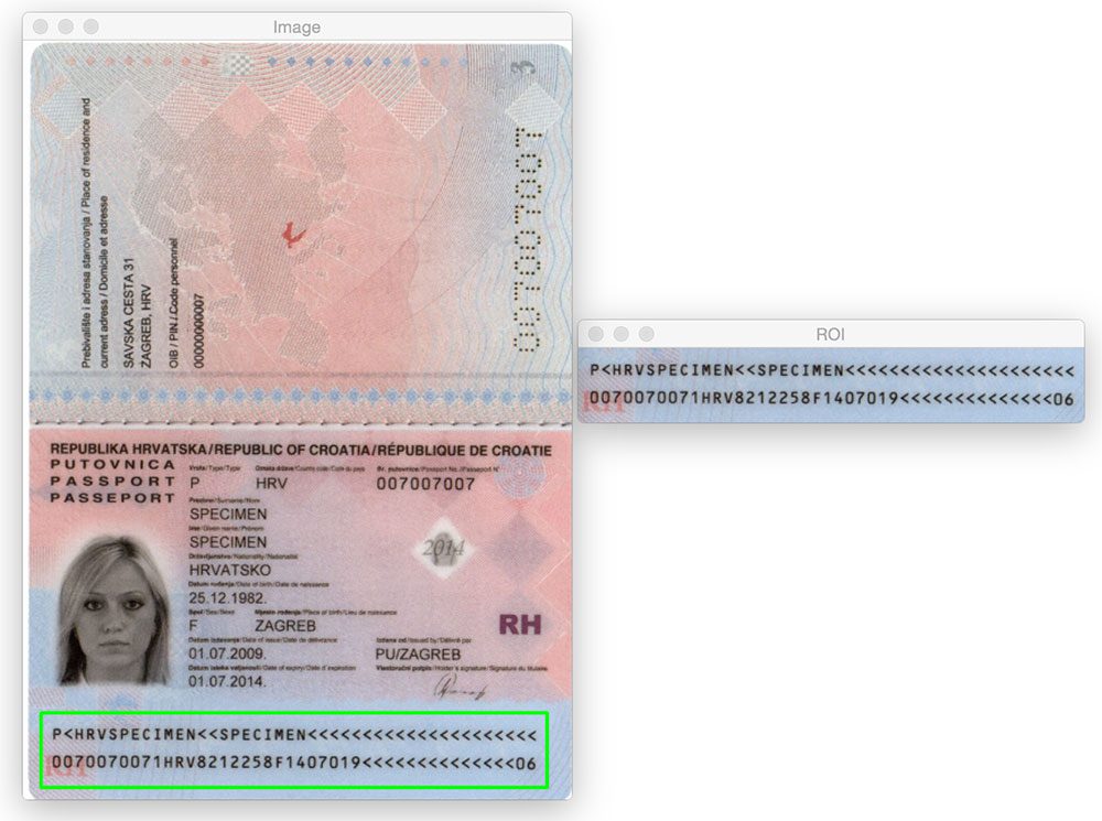 Figure 12: Applying computer vision and image processing to detect machine-readable zones in images.