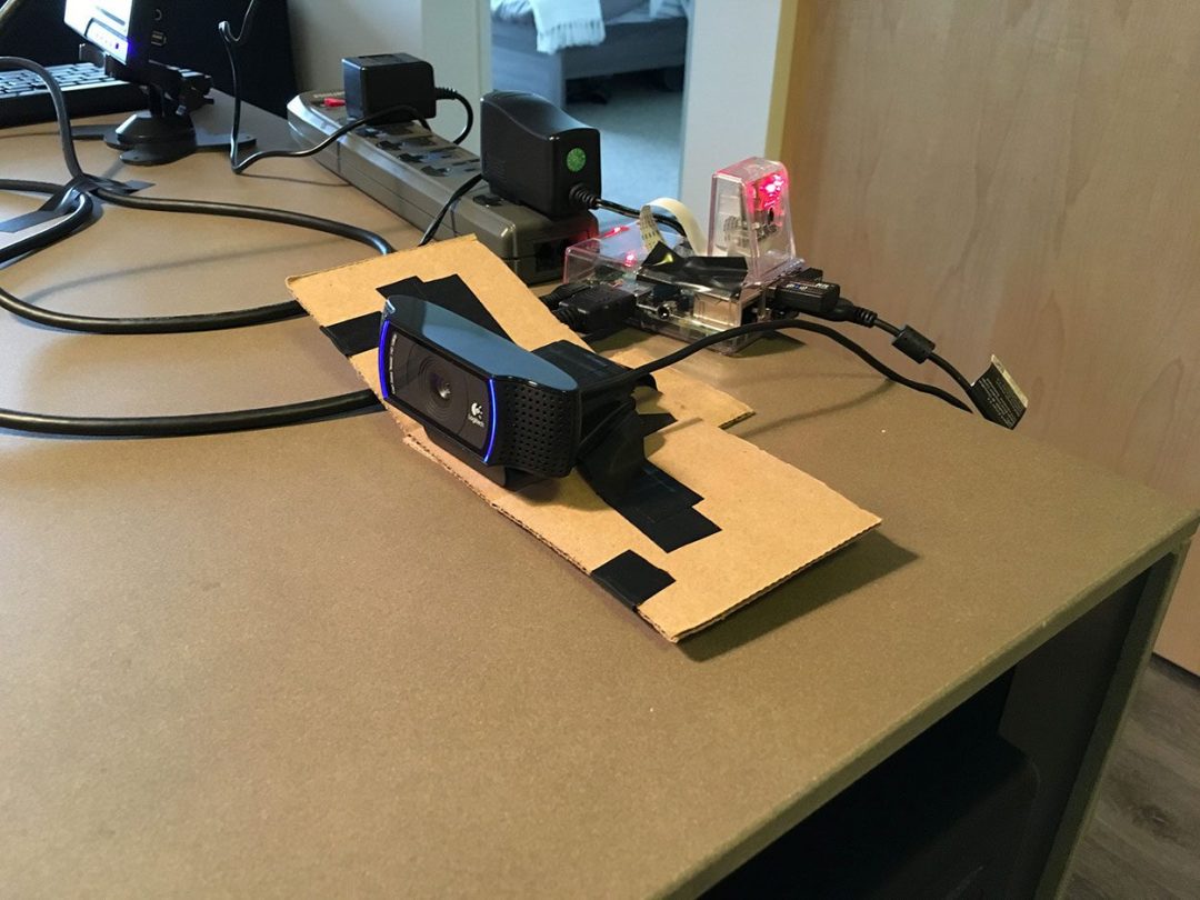 Figure 2: The Raspberry Pi camera module and USB camera are both hooked up to my Raspberry Pi, but are monitoring different areas of the room.
