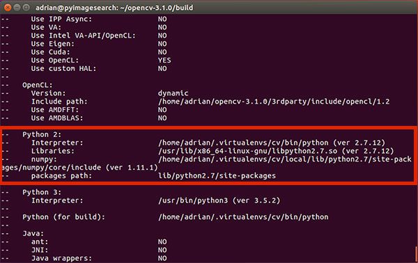 Figure 3: Ensuring that Python 2.7 will be used when compiling OpenCV 3 for Ubuntu 16.04.