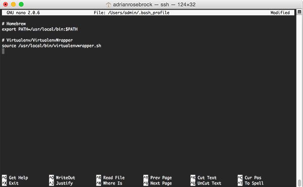 Figure 7: Update your .bash_profile file to include virtualenv/virtualenvwrapper.