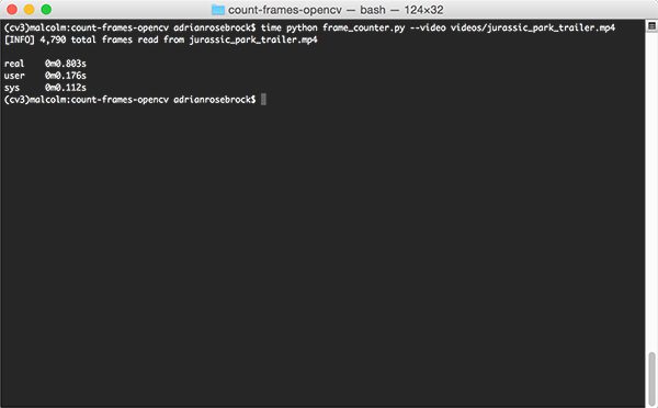 Figure 1: Determining the total number of frames in a video file using OpenCV properties.