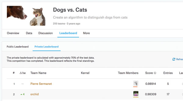 Compete in deep learning competitions such as Kaggle Dogs vs. Cats and cs231 Tiny ImageNet