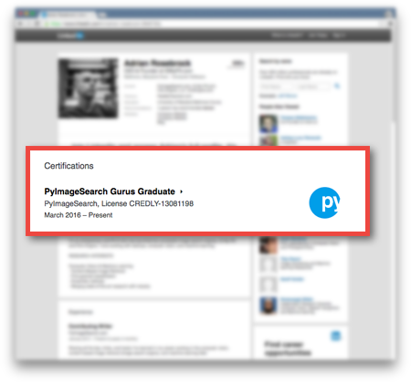 Embed your PyImageSearch Gurus Certificate of Completion on your LinkedIn profile