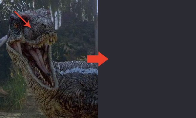 Figure 1: If I were to take the single pixel pointed to by the red arrow (left) and show it to you (right), would you be able to tell me anything about the image? Anything Descriptive? Of semantic value?