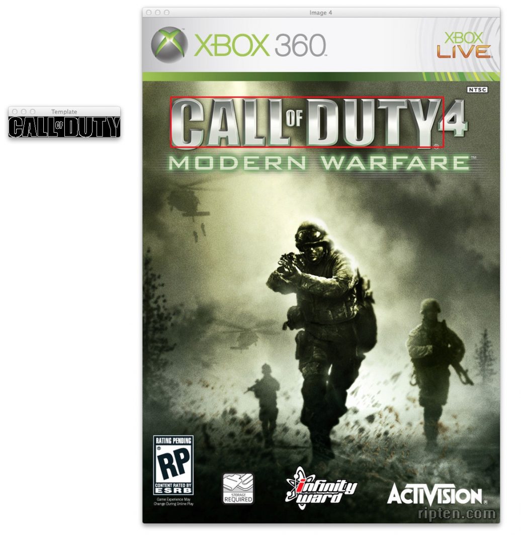 Figure 6: More multi-scale template matching with OpenCV and Python. Notice how the "4" in the "Call of Duty 4" is not included in the match.