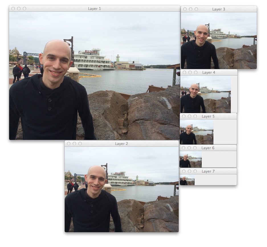 Figure 2: Constructing an image pyramid with 7 layers and no smoothing.