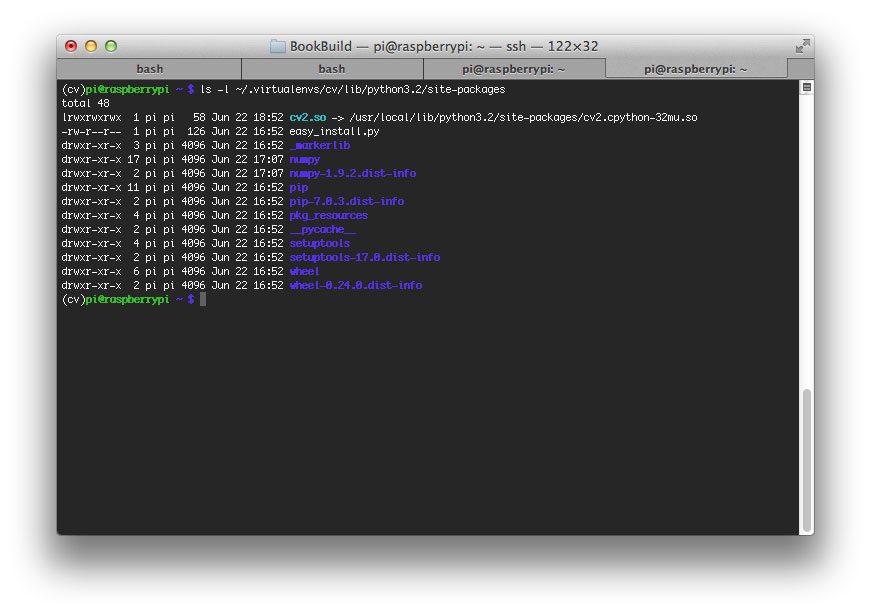 Figure 5: A good validation step to take is to list the contents of the site-packages directory for the cv virtual environment. You should see your cv2.so file sym-linked into the directory.