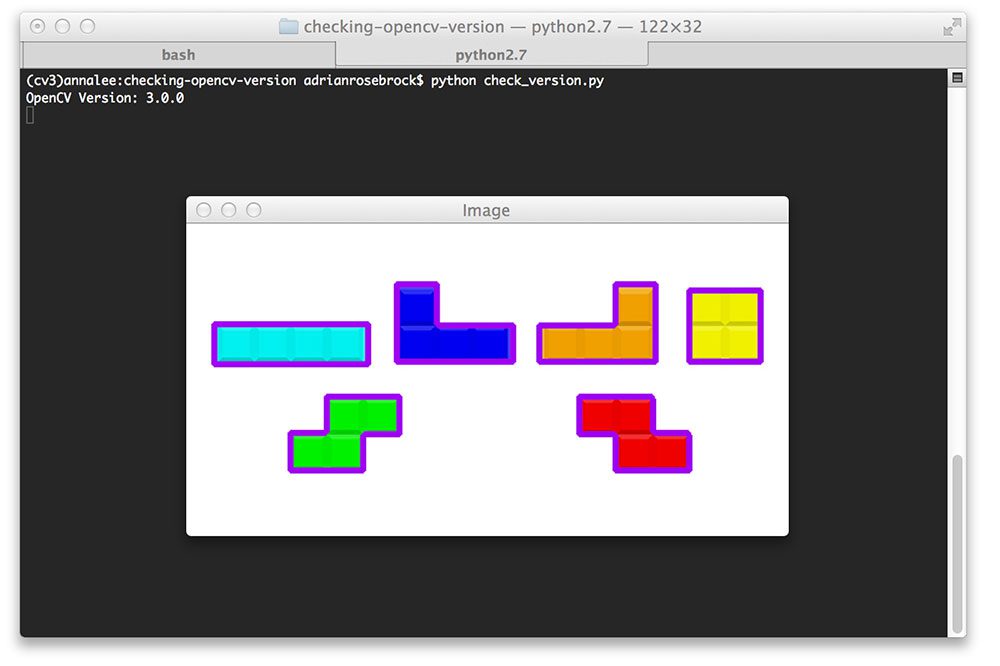 Figuur 3: En hetzelfde geldt voor OpenCV 3 aangezien we de is_cv2 en is_cv3 functies gebruiken om OpenCV versies met Python te detecteren.