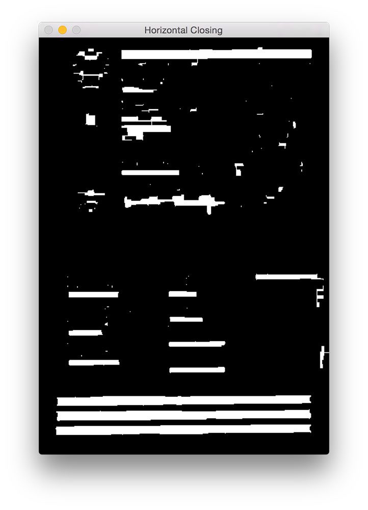 Figure 4: Applying a closing operation using a rectangular kernel (that is wider than it is tall) to close gaps in between the MRZ characters