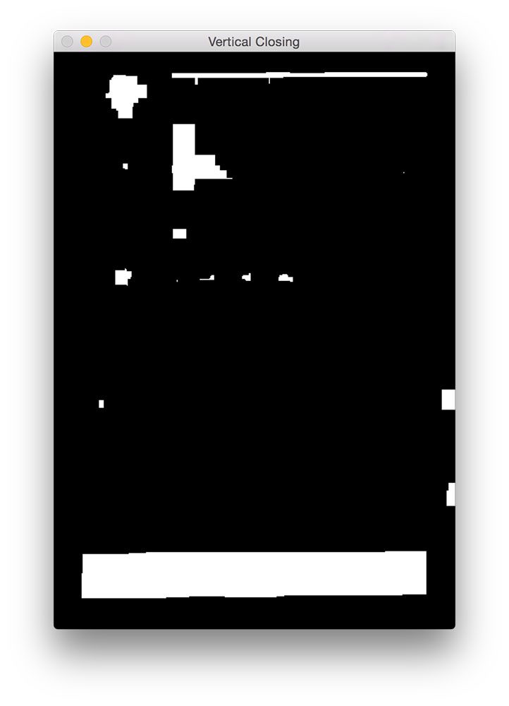 Figure 5: A second closing operation is performed, this time using a square kernel to close the gaps in between individual MRZ lines.