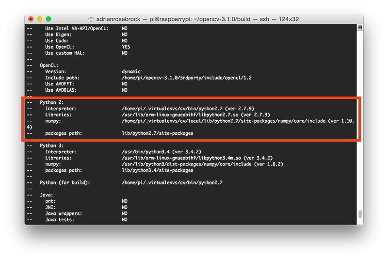 Figure 4: Ensuring that Python 2.7 will be used when compiling OpenCV 3 for Raspbian Jessie on the Raspberry Pi 3.