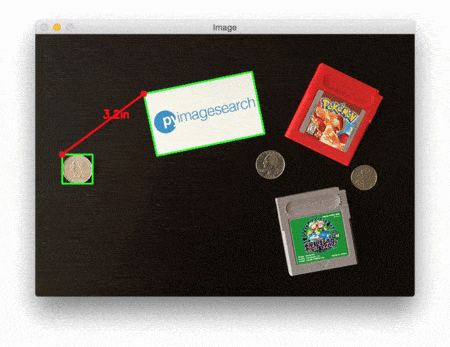 Figure 2: Computing the distance between objects in an image with OpenCV.