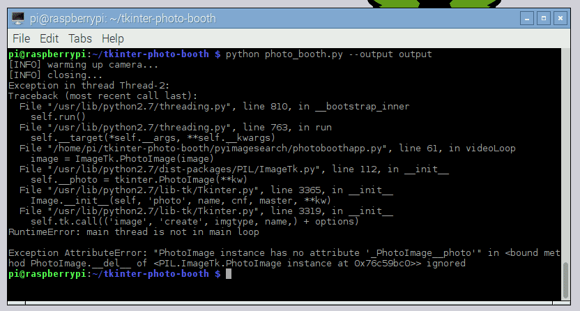 Figure 4: Without using the "try/except" block, my code throws a "RunTime" exception.